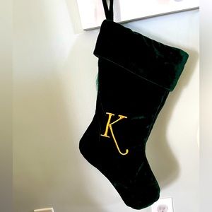 Stocking! Dark green velvet with Golden “k” embroidery.